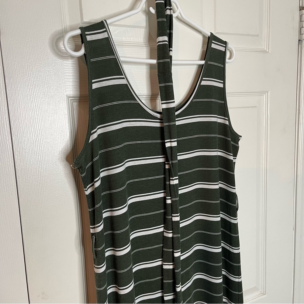 Belted Horizontal Stripe Green White Sleeveless Dress Belt Lily Morgan Large - Picture 8 of 8